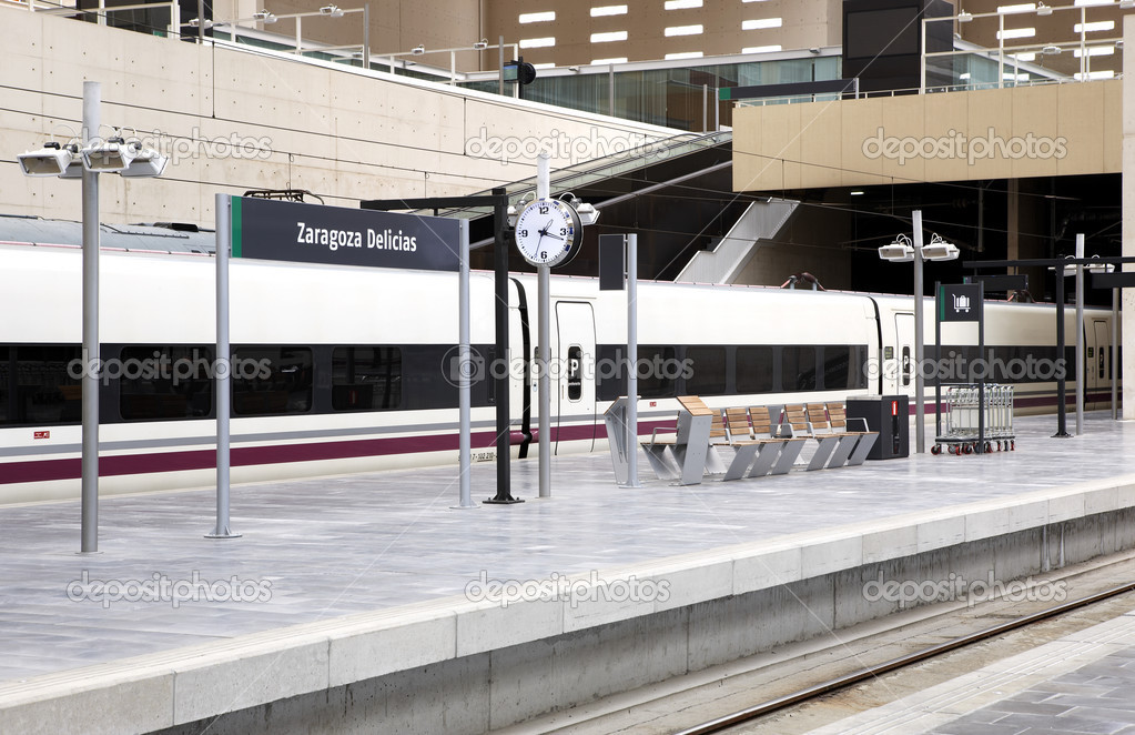 Railway station with high speed train