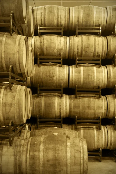 Wine barrels in an aging cellar — Stock Photo, Image