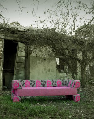 kırsal bir yerde terk edilmiş kanepe