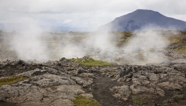 Lava formations and smoking geological ground Iceland — Stock Photo, Image