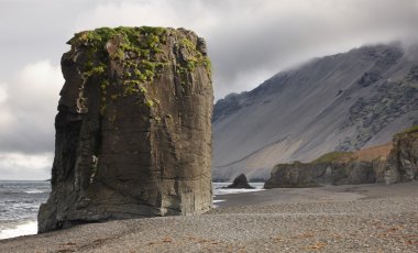 İzlanda. Doğu fiyortları. Sahilde Rock.