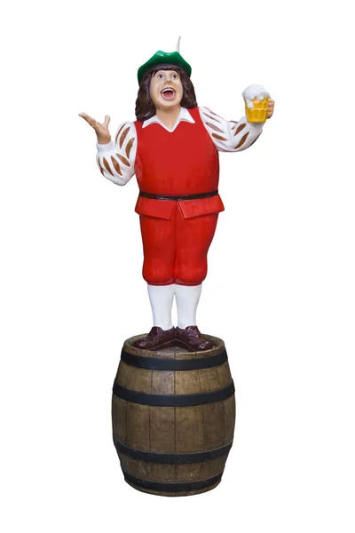 Model with beer drinker and barrel. — Stock Photo, Image