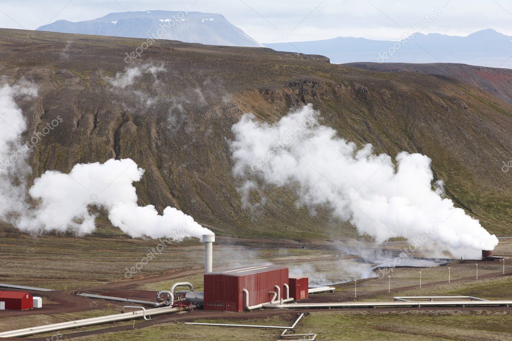 Iceland. Krafla. Landscape with geothermical plant.