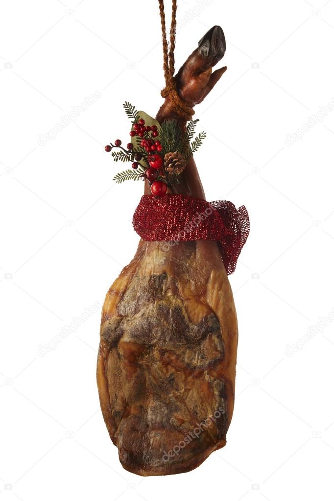 Decorated piece of serrano ham.