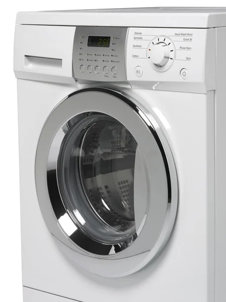 Máquina de lavar roupa branca isolada em branco . — Fotografia de Stock