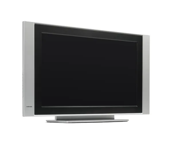 Flatscreen tv in grey and black tone isolated on white — Stock Photo, Image