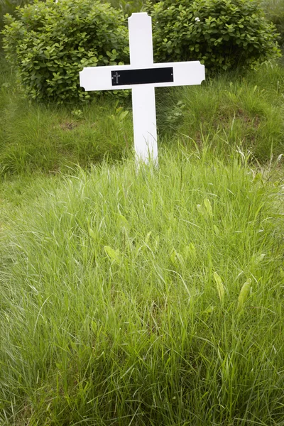 Island. jihovýchodní oblast. Hof. hřbitovní kříž a trávy. — Stock fotografie