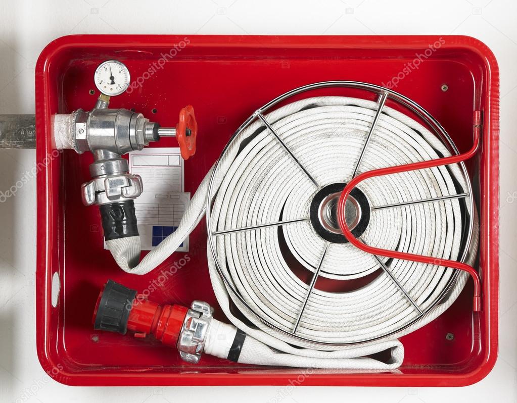 Fire hose equipment in a red metallic box Stock Photo by ©ABBPhoto 47531563