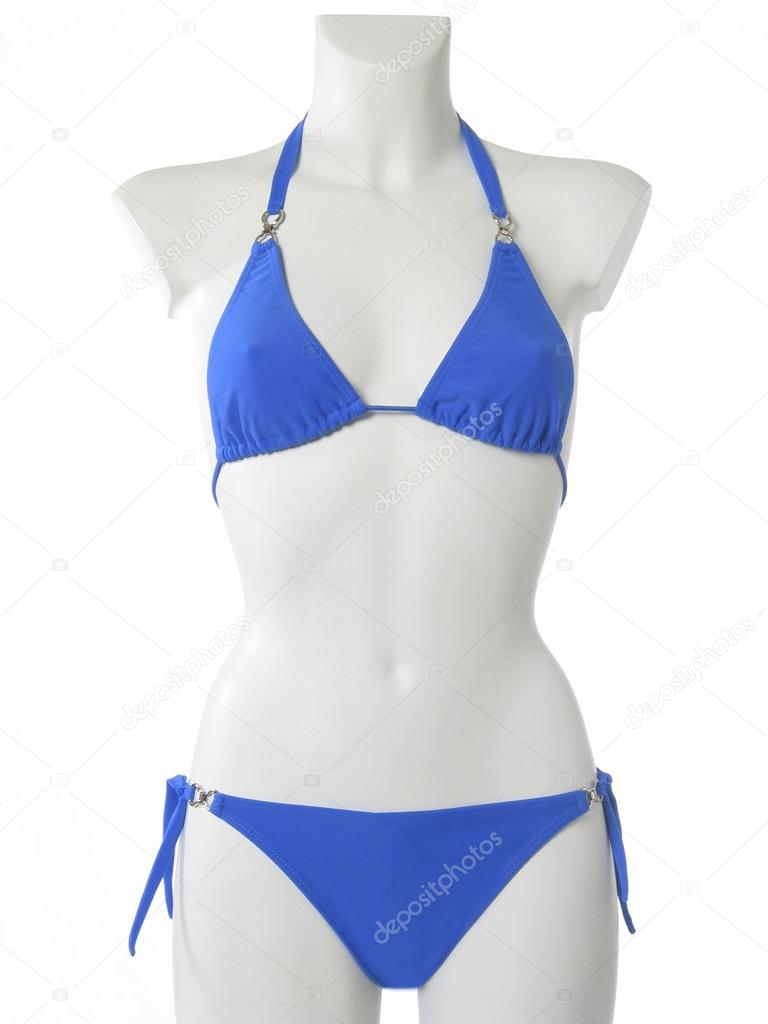 Female mannequin with bikini isolated on white. Front