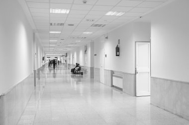 Hospital corridor in black and white