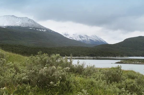 Patagonian landscape with mountains and snow — Stock Photo, Image