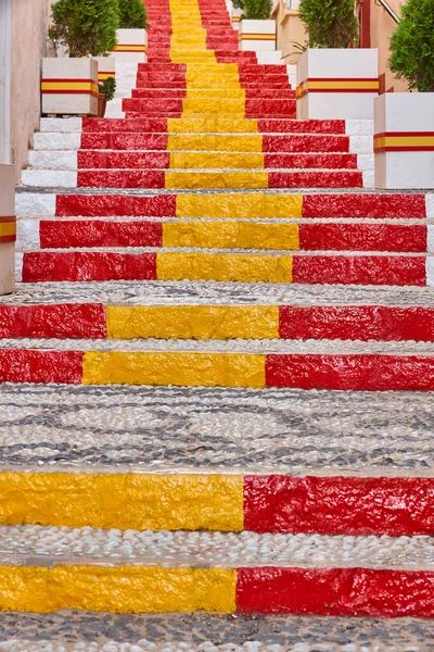 Picturesque Decorated Stone Street Spanish Flag Calpe Spain — Stock Photo, Image