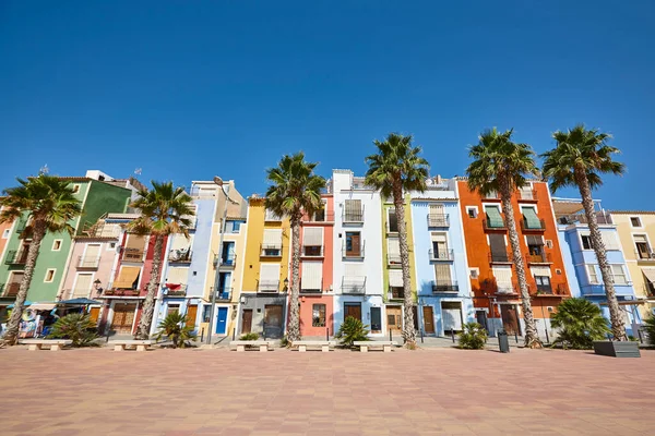 Façades Pittoresques Colorées Sur Côte Méditerranéenne Villajoyosa Village Alicante Espagne Photos De Stock Libres De Droits
