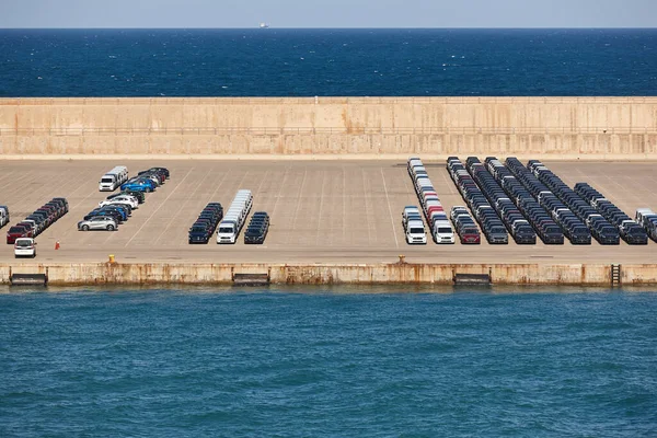 Veicoli Nuovi Nel Parcheggio Pronti Essere Spediti Industria Automobilistica — Foto Stock