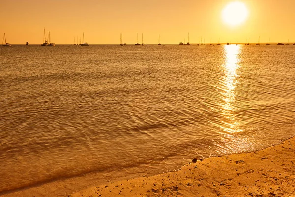 Закат Средиземноморском Пляже Мбаппе Балеарские Острова Майорка Испания — стоковое фото