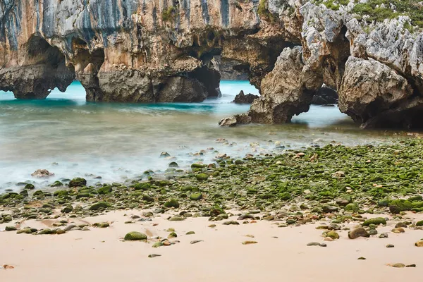 Landschaftlich Reizvolle Felsige Küste Asturien Playa Las Cuevas Spanien — Stockfoto