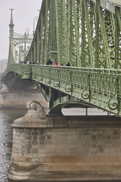 Железный Мост Свободы Река Дунай Будапеште Туманный День Венгрия — стоковое фото