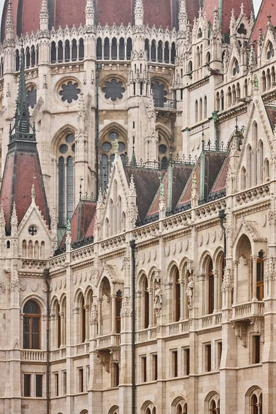 Fachada Parlamentaria Húngara Estilo Neogótico Arquitectura Budapest Landmak —  Fotos de Stock