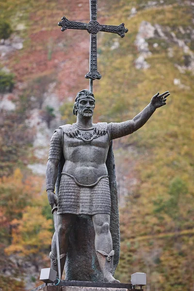 Pelayo King Statue Covadonga Village Reconquista Time Asturias Spain — Stock Photo, Image