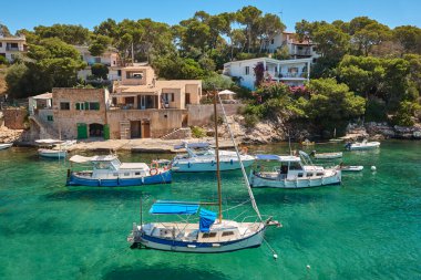 Mallorca 'daki Akdeniz kıyısı. Figuera Koyu. Turkuaz sular. İspanya