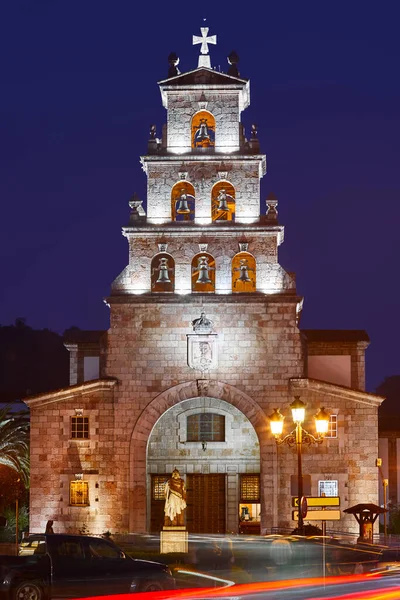 Chiesa Cangas Onis Campanile Notte Asturie Spagna — Foto Stock