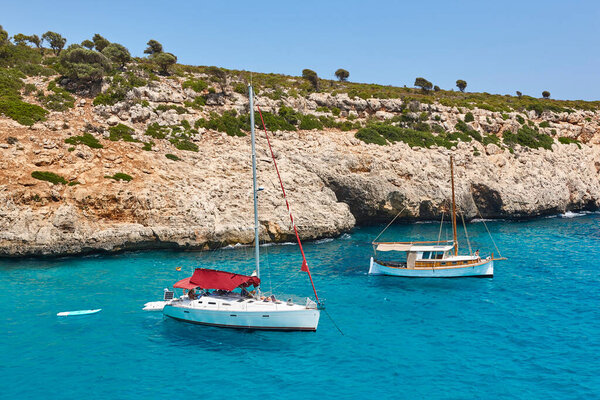 Turquoise waters in Mallorca. Pilota cove. Mediterranean coastline. Spain