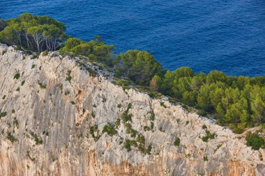 Rocky cliff viewpoint in Mallorca island. Tramuntana coast. Baleares. Spain. 