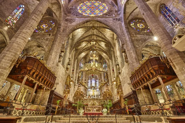 Palma Mallorcas Katedral Och Rosenfönster Spaniens Kulturarv — Stockfoto