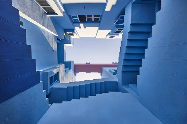 Edificio Geométrico Diseño Interior Tono Azul Calp Alicante España — Foto de Stock