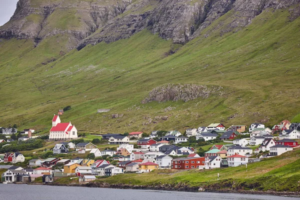 Village Féroïen Traditionnel Sur Île Suduroy Paysage Fjord Ville Tvoroyri — Photo