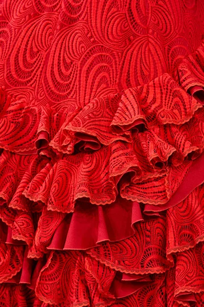 Φλαμένκο Φόρεμα Λεπτομέρεια Στολή Κόκκινο Χρώμα Παραδοσιακά Ισπανικά Γυναικεία Ενδύματα — Φωτογραφία Αρχείου