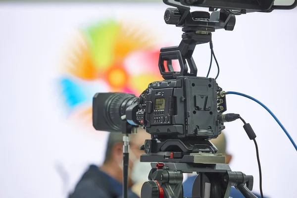 Conjunto Televisão Com Câmera Vídeo Radiodifusão Produção Mídia — Fotografia de Stock