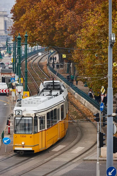 부다페스트의 옐로트웨 전통적 그림같은 대중교통 수단이다 헝가리 — 스톡 사진