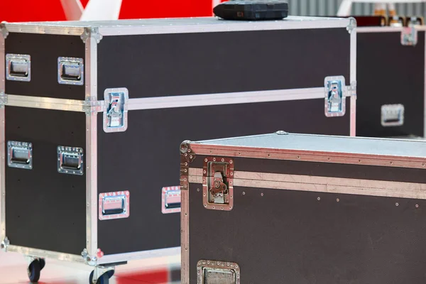 Casos Transporte Robustos Para Equipamentos Iluminação Áudio Vídeo Conjunto Estúdio — Fotografia de Stock