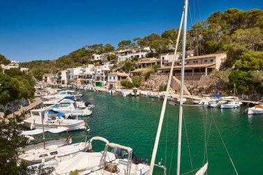 Mallorca 'daki Akdeniz kıyısı. Figuera Koyu. Turkuaz sular. İspanya