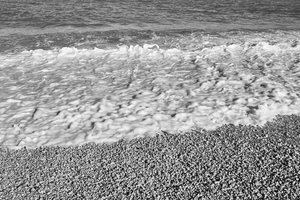 Mediterranean Pebble Beach Valencia Spain Black White — Stock Photo, Image