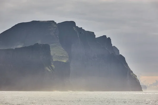 Faeröer Eilanden Zonsondergang Dramatische Kustlijn Landschap Vagar Eiland Zeegezicht — Stockfoto