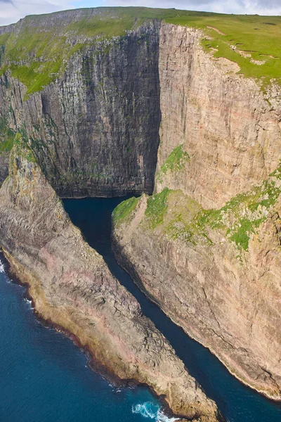 Νησιά Φερόε Δραματική Ακτογραμμή Από Ελικόπτερο Περιοχή Vagar — Φωτογραφία Αρχείου