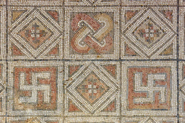 罗马马赛克瓷砖在La Olmeda罗马村庄 西班牙帕伦西亚 — 图库照片