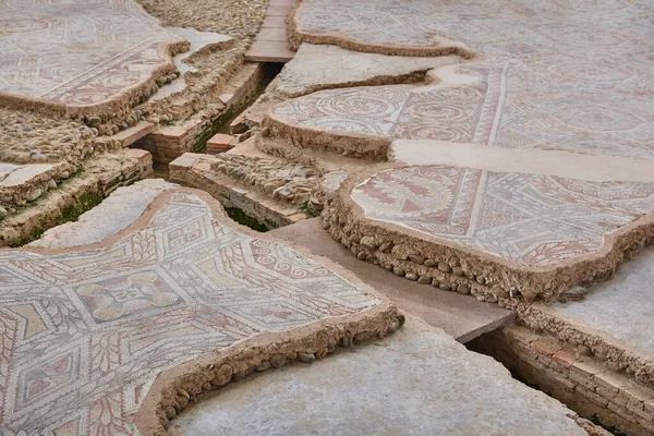 Roman Mosaic Tiles Hypocaust Olmeda Palencia Spain — Foto de Stock