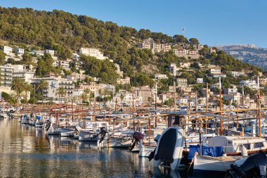 Geleneksel balerinli tekneler, salaklar. Soller Limanı Mallorca, İspanya