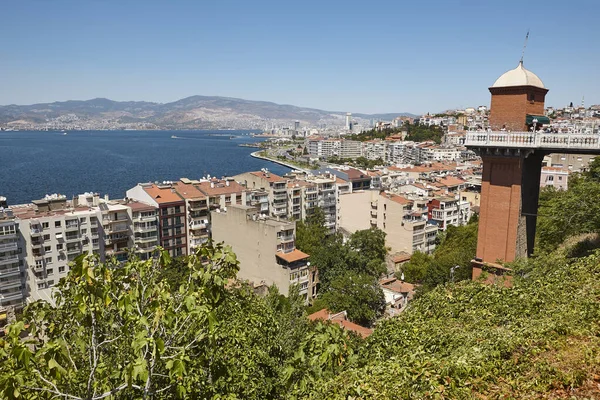 Seafront Panoramic View Historical Elevator Izmir Esmirna Turkye — Stock Photo, Image