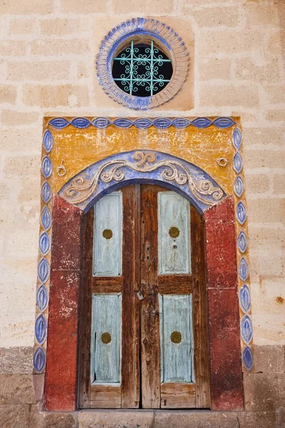 Antique Greek Colored Doors Mustafapasa Village Cappadocia Turkey — Foto Stock