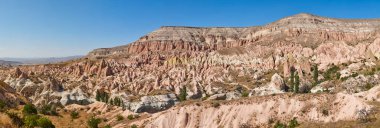 Rose valley panoramic view. Picturesque rock formation. Cappadocia landmark, Turkey