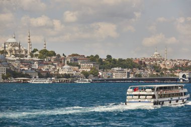 Bosphorus strait and Galata bridge. Mosques in Istanbul. Turkey 