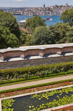 Galata tower and bosphorus strait from Topkapi palace. Turkey