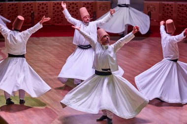 Dervish spirituality traditional ceremony in Mevlana culture center. Konya, Turkey