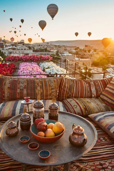 Balloons Rose Valley Cappadocia Colorful Sunrise Goreme Turkey — Stock Fotó