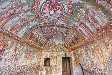 Ihlara Vadisi 'ndeki mağaralarda Fresco resimleri. Kokar Kilisesi. Kapadokya, Türkiye