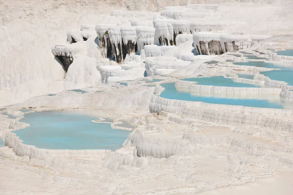 Pamukkale White Mineral Limestone Natural Pool Geology Landmark Turkey — Zdjęcie stockowe